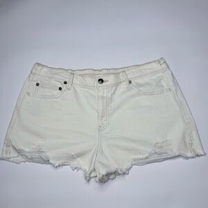 Aerie Cream Distressed Jean Shorts